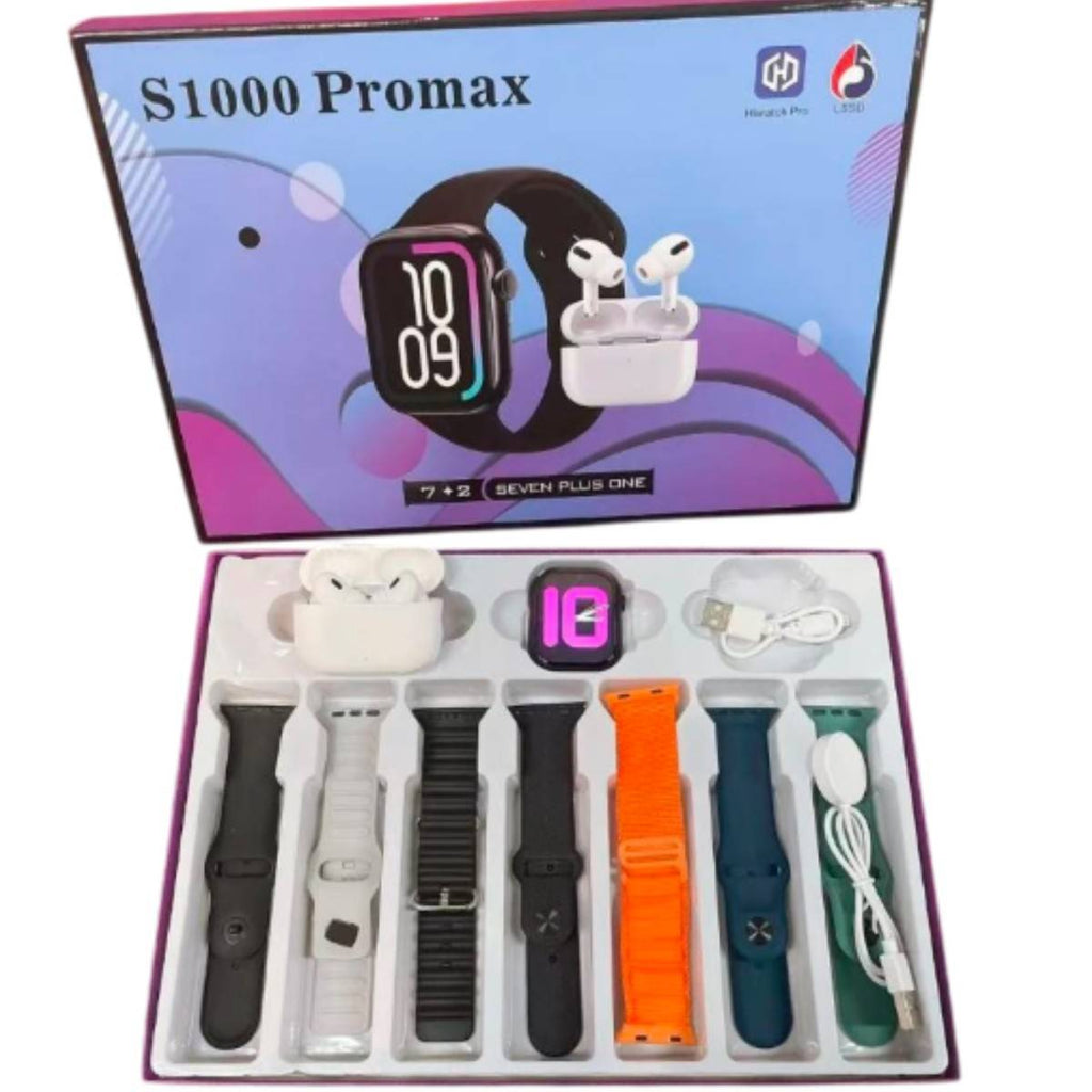 S 1000 pro max 7 strap smart watch with earbuds